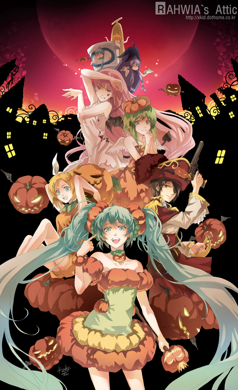 hatsune miku, kagamine rin, kagamine len, megurine luka, kaito, and 3 more (vocaloid) drawn by rahwia