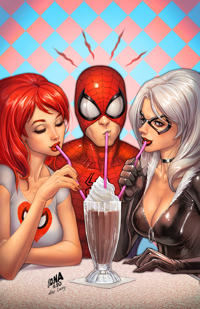 spider-man, black cat, felicia hardy, and mary jane watson (marvel and 1 more) drawn by david_nakayama