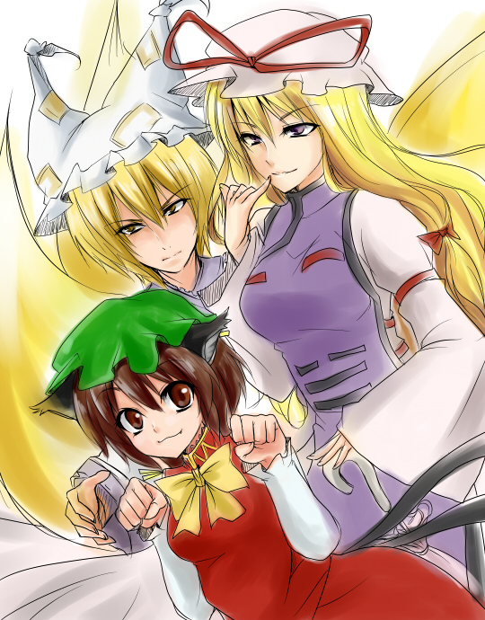 yakumo yukari, yakumo ran, and chen (touhou) drawn by ifuji_sakura