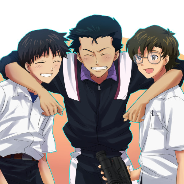 ikari shinji, aida kensuke, and suzuhara touji (neon genesis evangelion) drawn by kamosuke