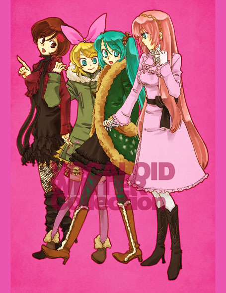 hatsune miku, kagamine rin, megurine luka, and meiko (vocaloid) drawn by hoshino_hitsuki