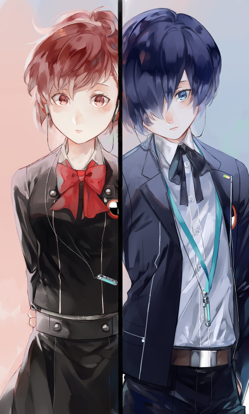 yuuki makoto and shiomi kotone (persona and 2 more) drawn by lor_(roasyerizyonirapi)