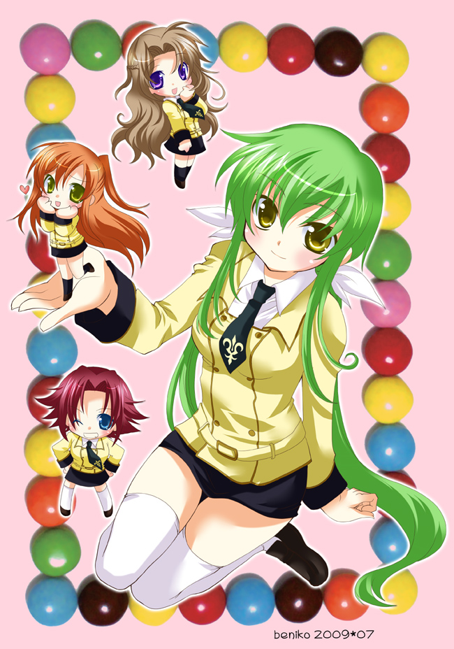 c.c., kouzuki kallen, nunnally vi britannia, and shirley fenette (code geass) drawn by beniko