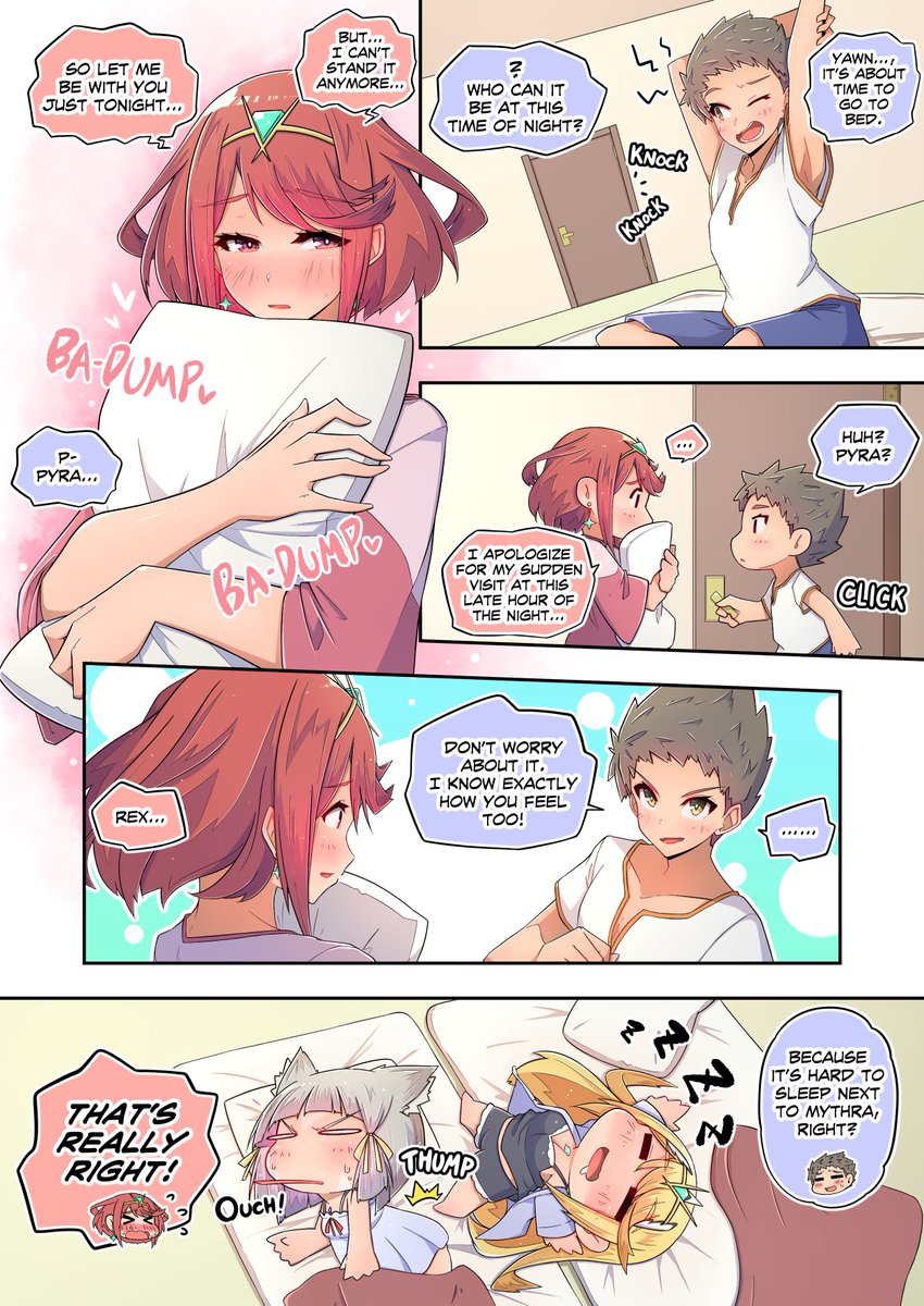 pyra, mythra, nia, and rex (xenoblade chronicles and 1 more) drawn by osora_(judithandlilith)
