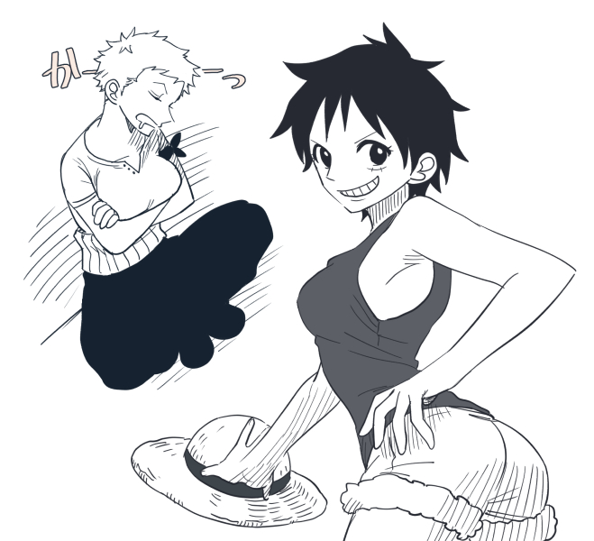 monkey d. luffy and roronoa zoro (one piece) drawn by ns1123