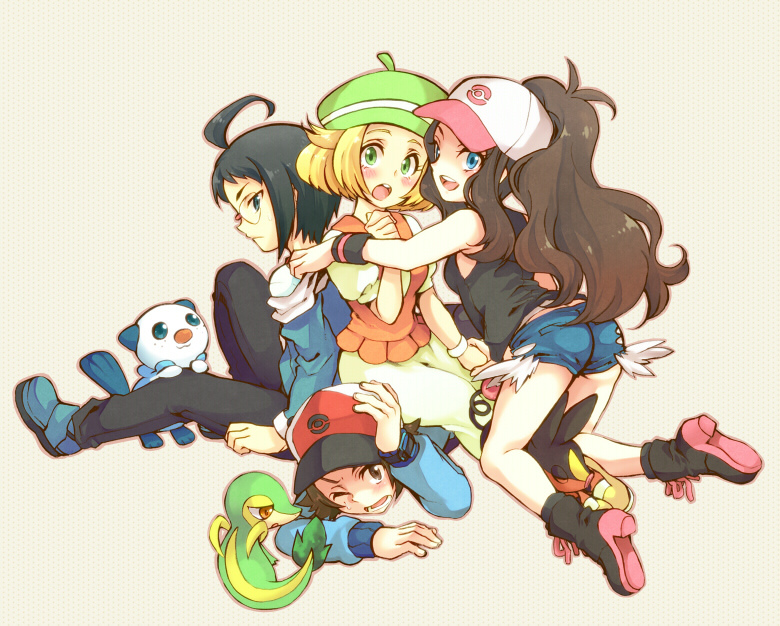 hilda, hilbert, oshawott, snivy, bianca, and 2 more (pokemon and 1 more) drawn by irouha