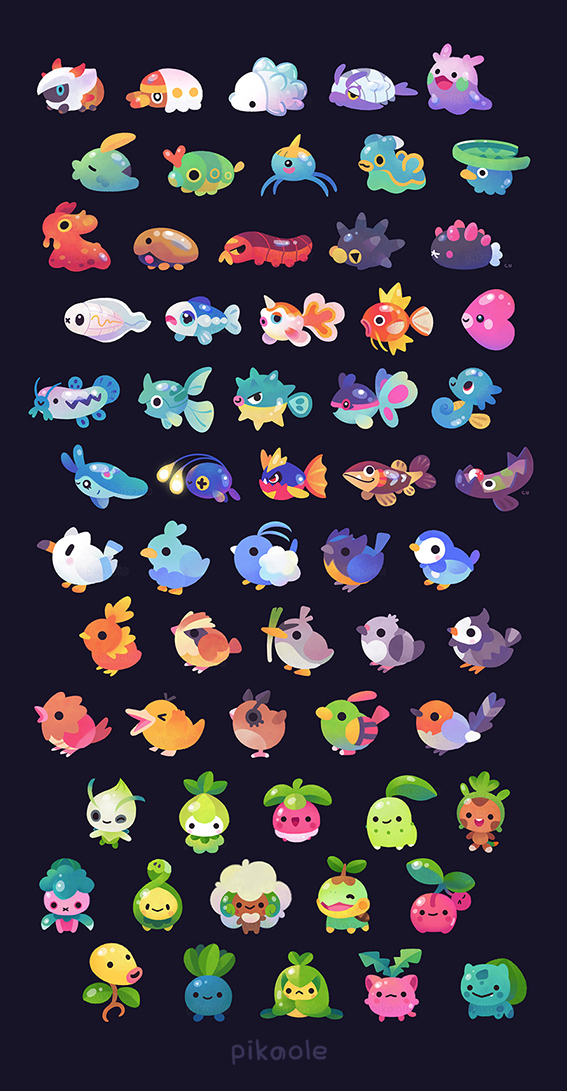 piplup, bulbasaur, torchic, chikorita, psyduck, and 55 more (pokemon) drawn by pikaole