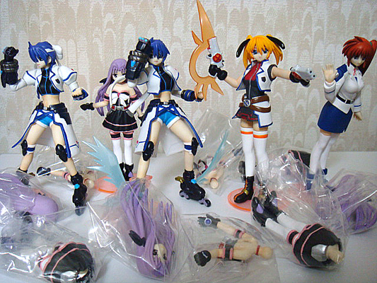 takamachi nanoha, subaru nakajima, teana lanster, revolver knuckle, cross mirage, and 3 more (lyrical nanoha and 1 more)
