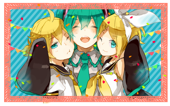hatsune miku, kagamine rin, and kagamine len (vocaloid) drawn by 44sann