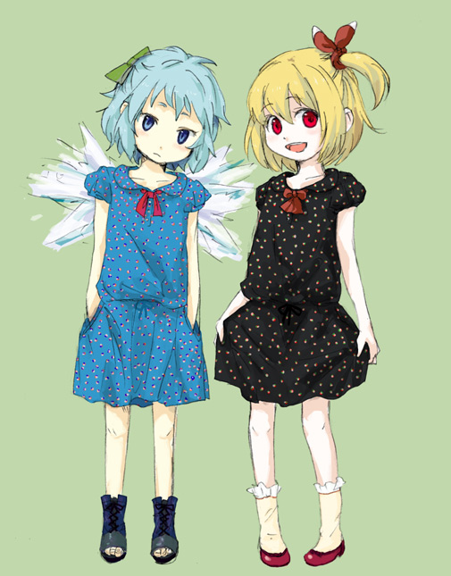 cirno and rumia (touhou) drawn by shikai_(iesiki_56)