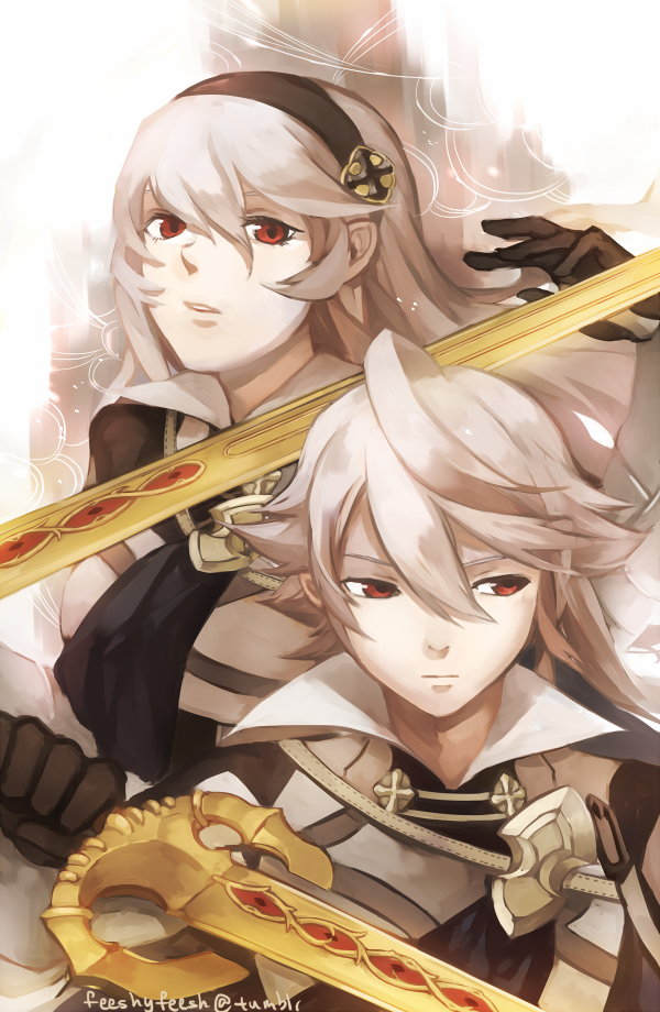 female corrin and male corrin (fire emblem and 1 more) drawn by feesh