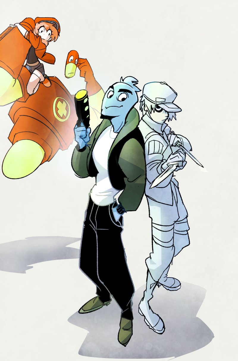 white blood cell, red blood cell, ae-3803, u-1146, osmosis jones, and 1 more (hataraku saibou and 1 more) drawn by gyosone