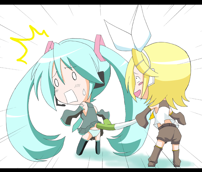hatsune miku and kagamine rin (vocaloid) drawn by yotsuha_(little_squash)