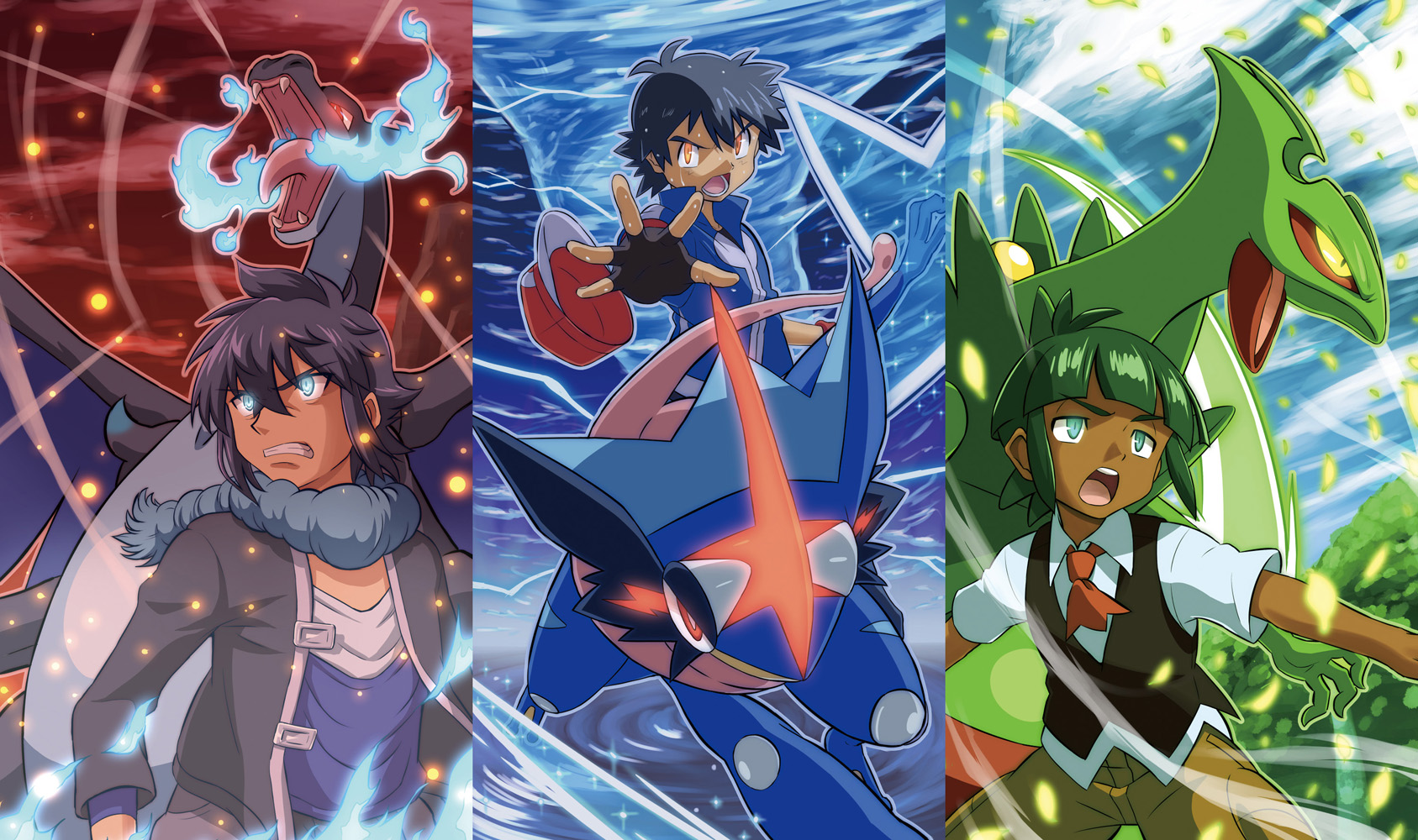 Ash Ketchum Charizard Greninja Sceptile Mega Charizard X And 3 More Pokemon And 1 More Drawn By Touyu Yuruyuruto Danbooru