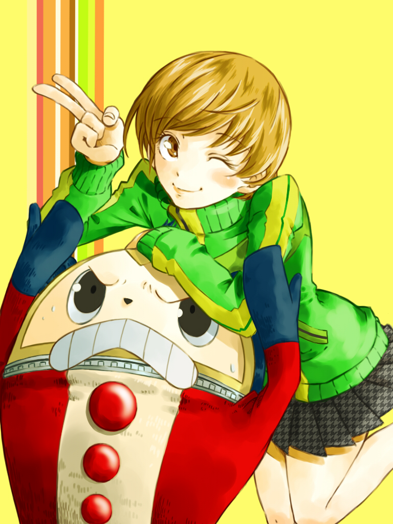 satonaka chie and kuma (persona and 1 more) drawn by t-okada