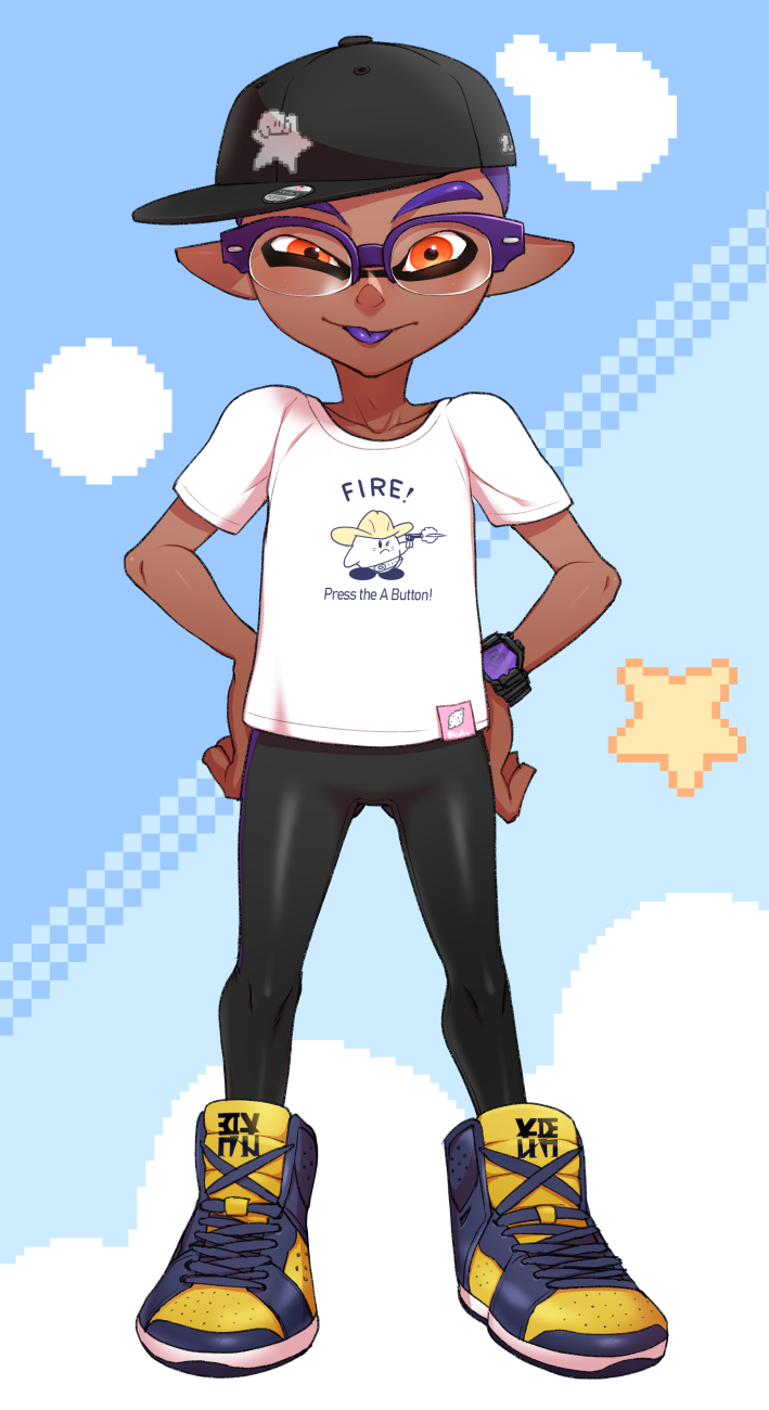 inkling player character, kirby, inkling boy, and senpai (splatoon and 1 more) drawn by souzaipan