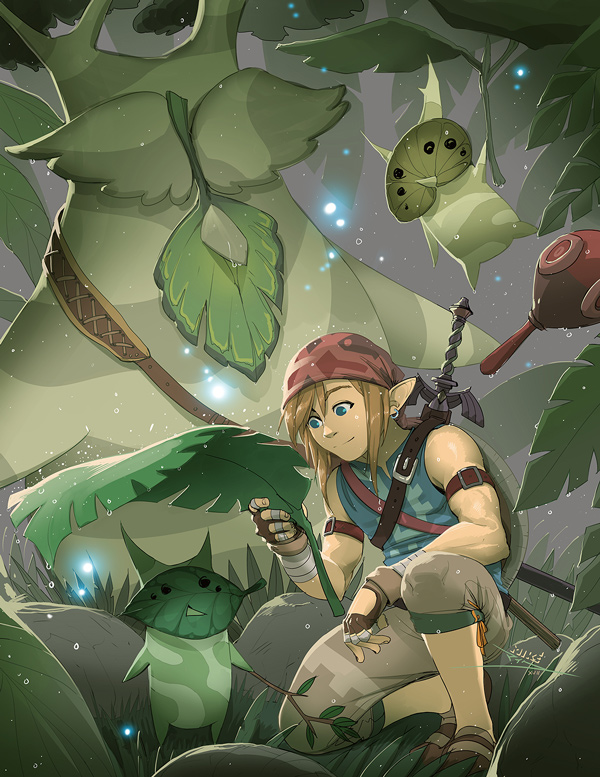 link, korok, and hestu (the legend of zelda and 1 more) drawn by vashperado