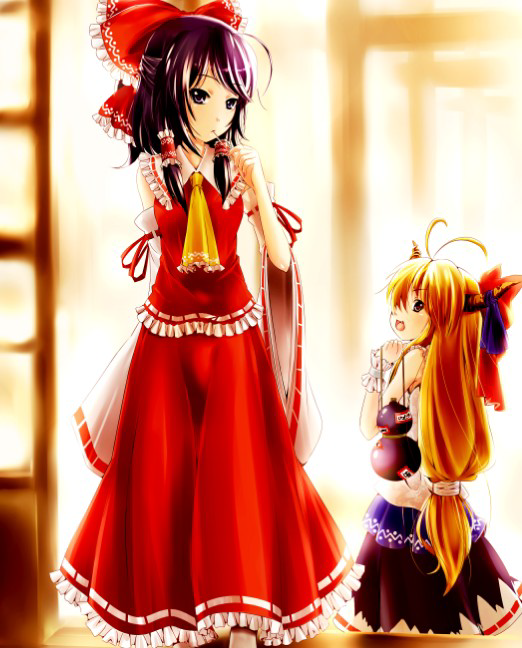 hakurei reimu and ibuki suika (touhou) drawn by kugi_ta_hori_taira