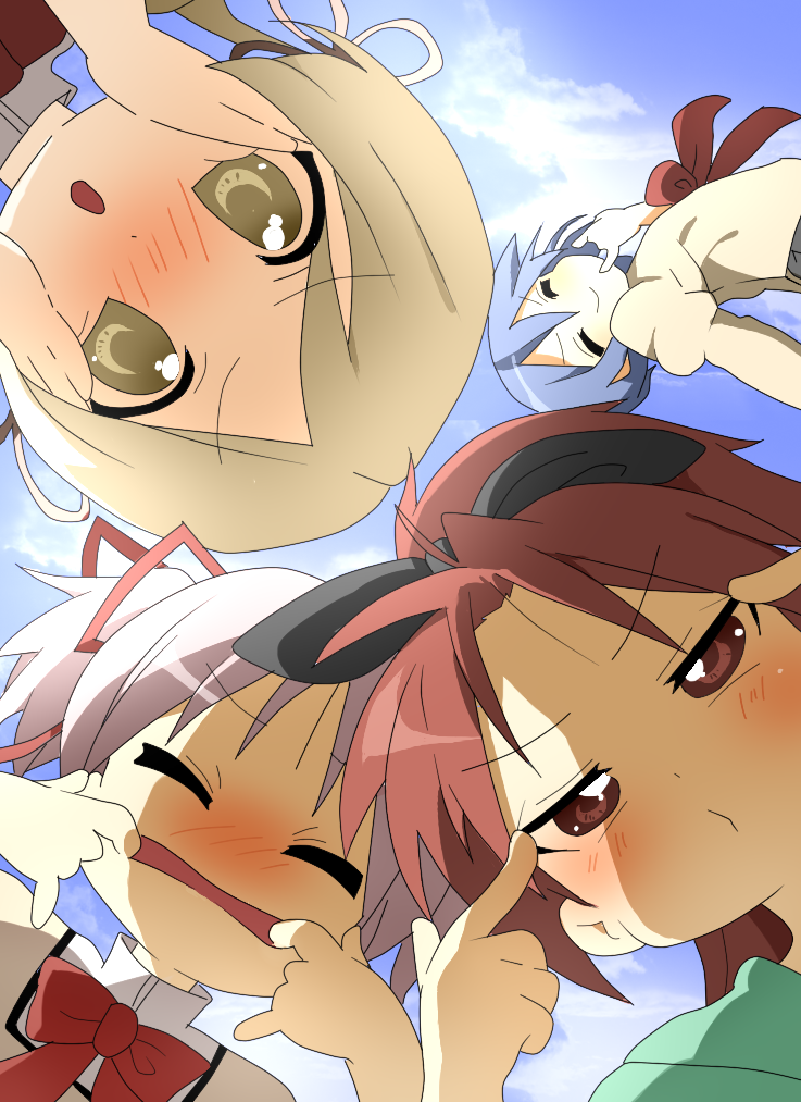 kaname madoka, miki sayaka, sakura kyoko, and tomoe mami (mahou shoujo madoka magica and 1 more) drawn by yuiyuimoe
