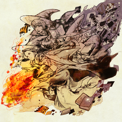 black mage, refia, luneth, arc, and ingus (final fantasy and 1 more) drawn by hitasura