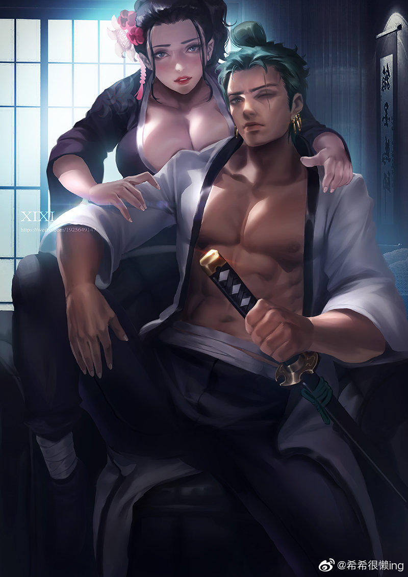 nico robin and roronoa zoro (one piece) drawn by xixi_(xixihenlan_ing)