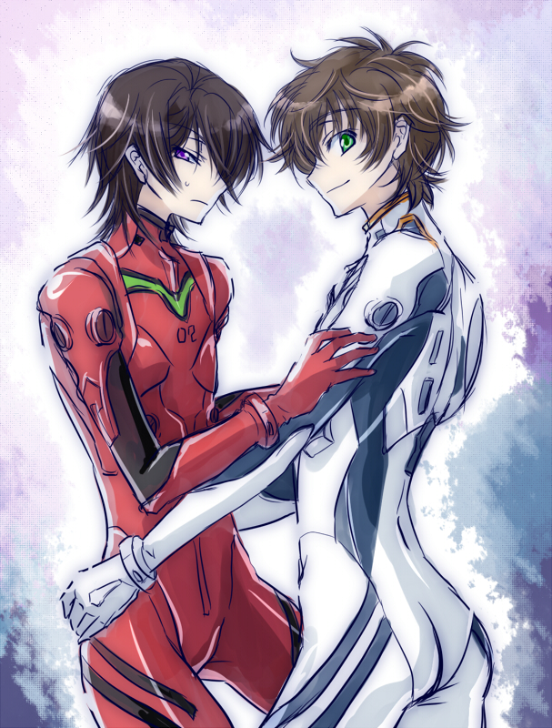 souryuu asuka langley, ayanami rei, lelouch vi britannia, and kururugi suzaku (neon genesis evangelion and 1 more) drawn by touya_(roukaku)