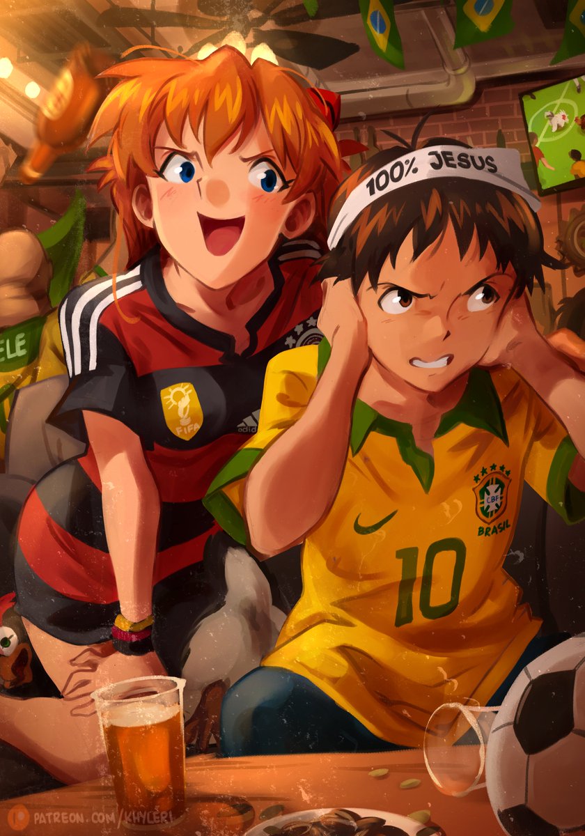souryuu asuka langley, ikari shinji, penpen, and neymar (neon genesis evangelion and 2 more) drawn by khyle.