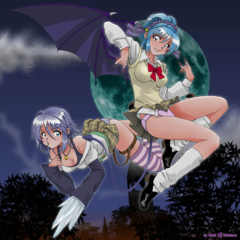 shirayuki mizore and kurono kurumu (rosario+vampire) drawn by maki_michaux