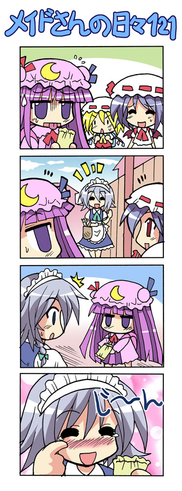remilia scarlet, flandre scarlet, izayoi sakuya, and patchouli knowledge (touhou) drawn by colonel_aki