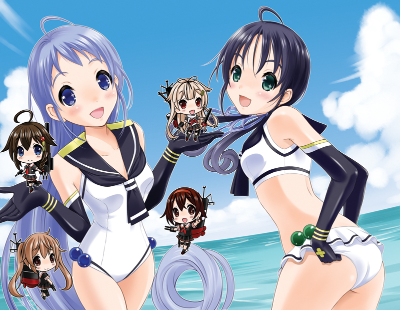shigure, yuudachi, shigure kai ni, yuudachi kai ni, samidare, and 4 more (kantai collection) drawn by neko_danshaku