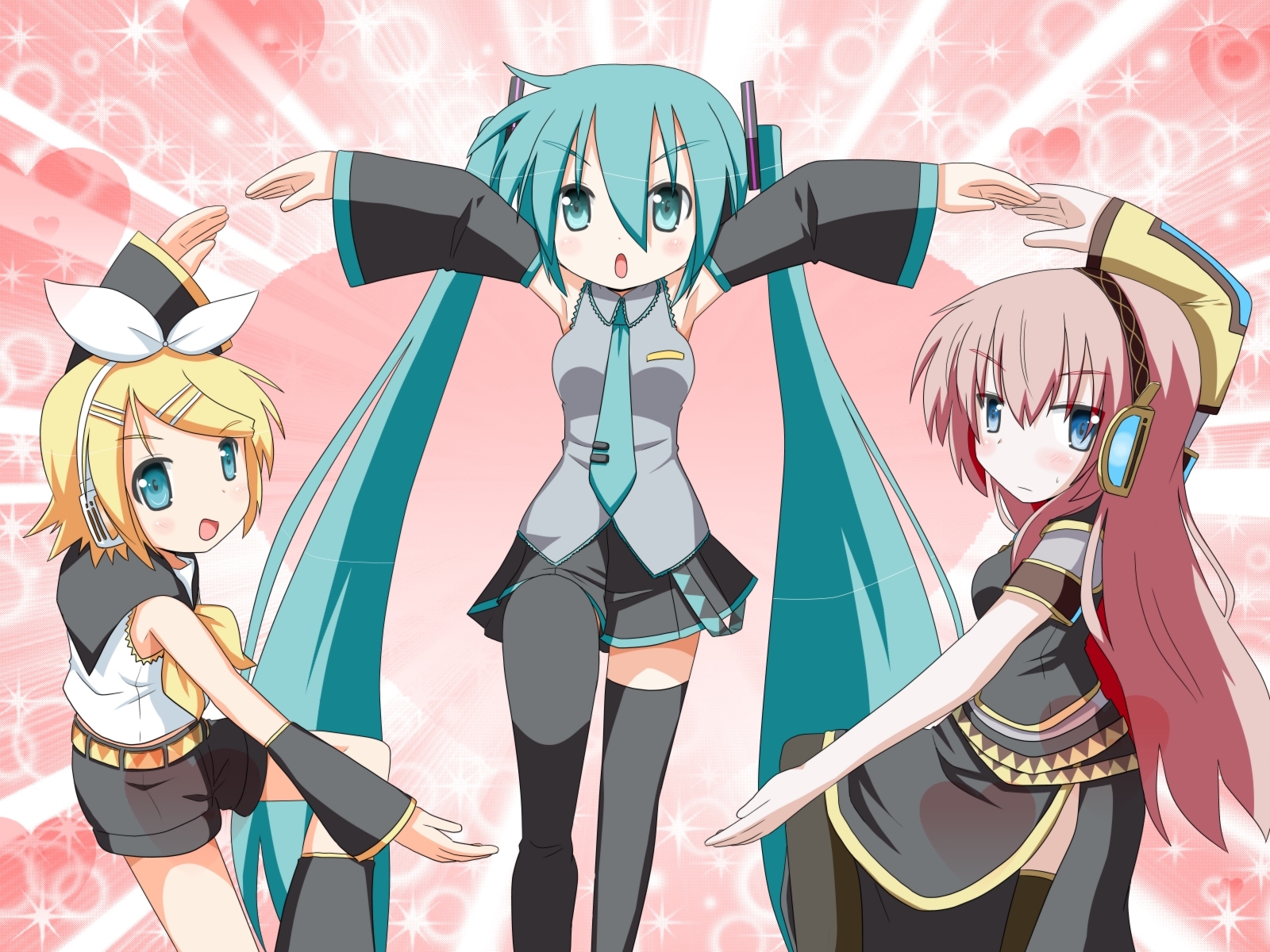 Vocaloid Miku Rin Y Luka Hatsune Miku Kagamine Rin And Megurine Luka Vocaloid Drawn By Minami Colorful Palette Danbooru hatsune miku kagamine rin and