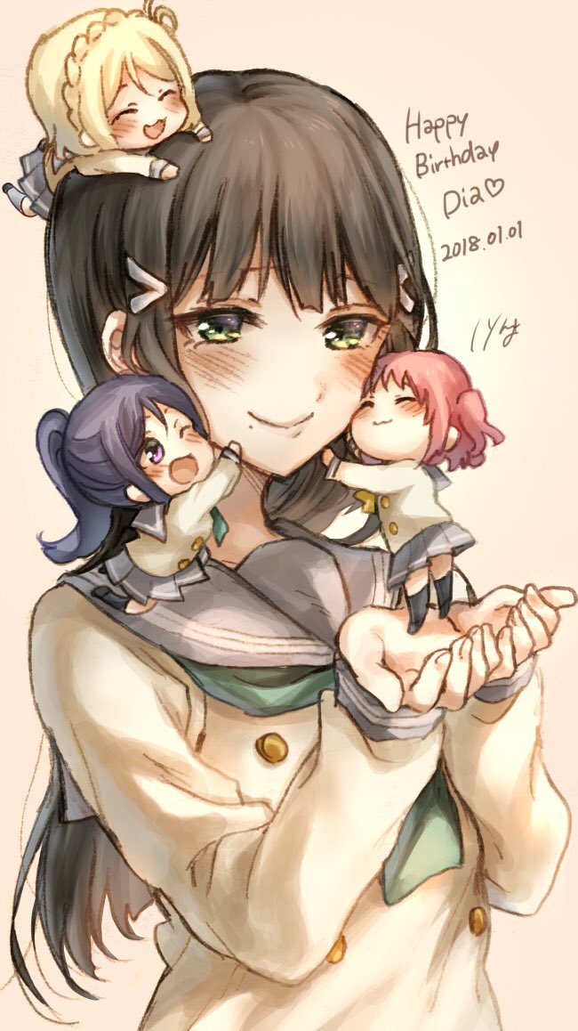 matsuura kanan, kurosawa dia, kurosawa ruby, and ohara mari (love live! and 1 more) drawn by haru_hina