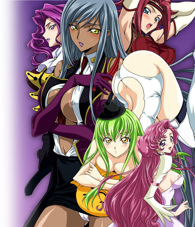 c.c., kouzuki kallen, euphemia li britannia, villetta nu, and cornelia li britannia (code geass) drawn by iyou and mizuno_poppo