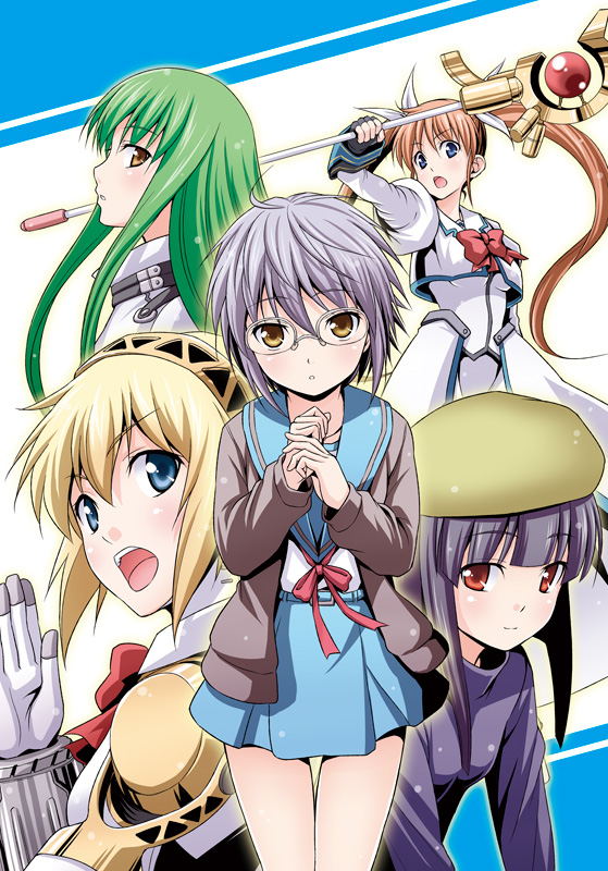 nagato yuki, takamachi nanoha, c.c., aigis, raising heart, and 1 more (persona and 7 more) drawn by tomokichi