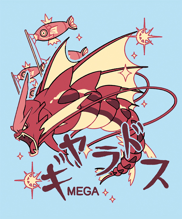 magikarp, gyarados, and mega gyarados (pokemon) drawn by pinkgermy