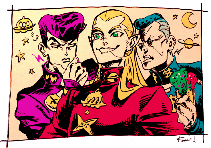 higashikata josuke, nijimura okuyasu, and hazekura mikitaka (jojo no kimyou na bouken and 1 more) drawn by kotteri