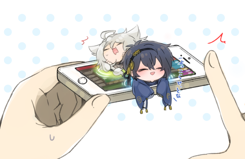 mikazuki munechika and kogitsunemaru (touken ranbu) drawn by jida