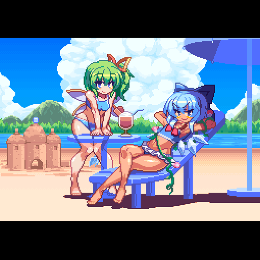 cirno, daiyousei, and tanned cirno (touhou and 1 more) drawn by migel_futoshi