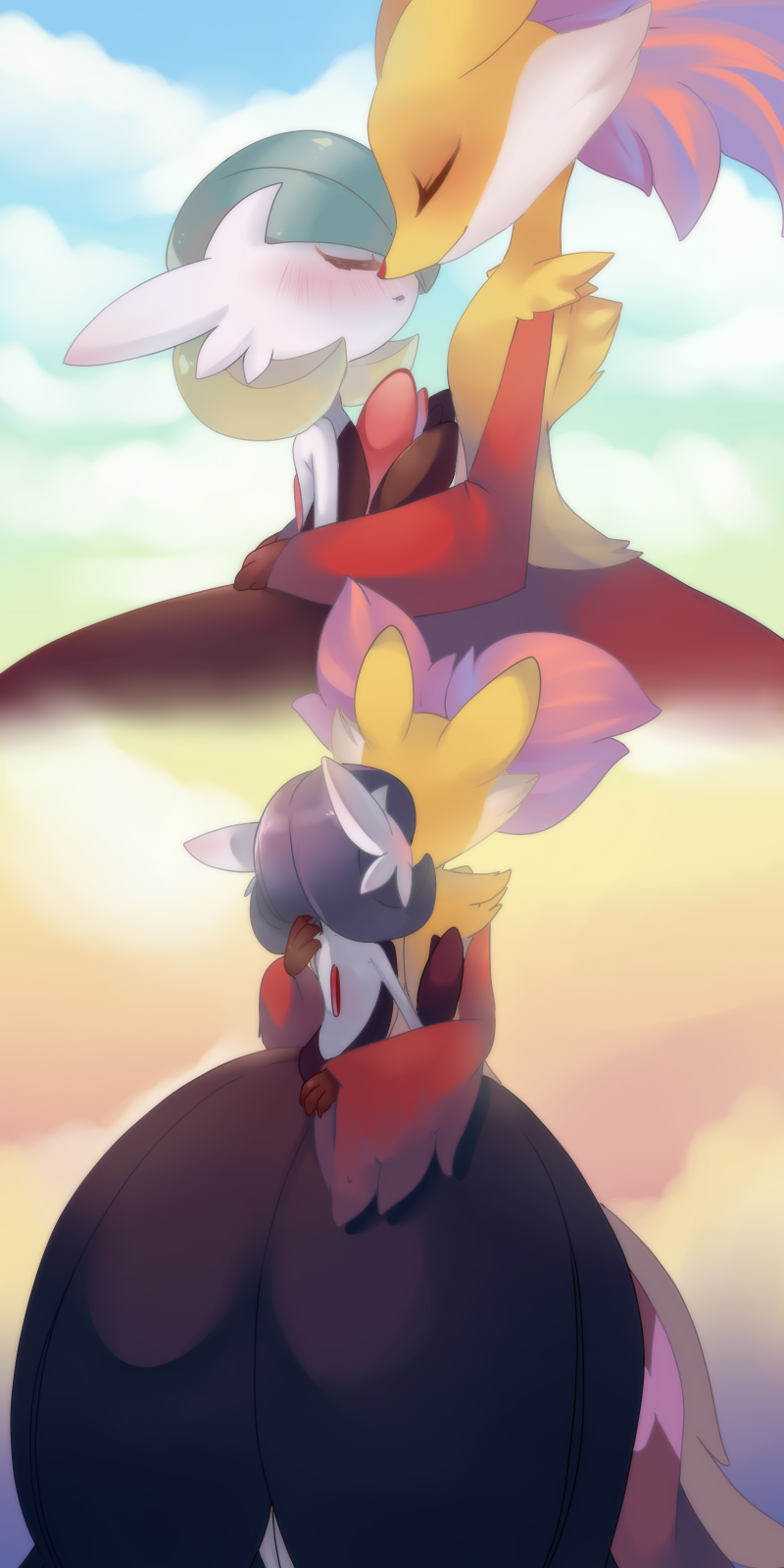 gardevoir, mega gardevoir, and delphox (pokemon) drawn by loyaldis