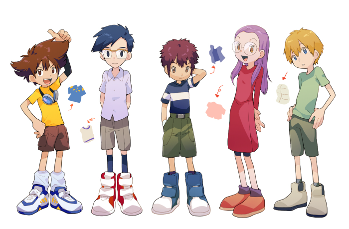 yagami taichi, takaishi takeru, kido jo, motomiya daisuke, and inoue miyako (digimon and 2 more) drawn by t_k_g