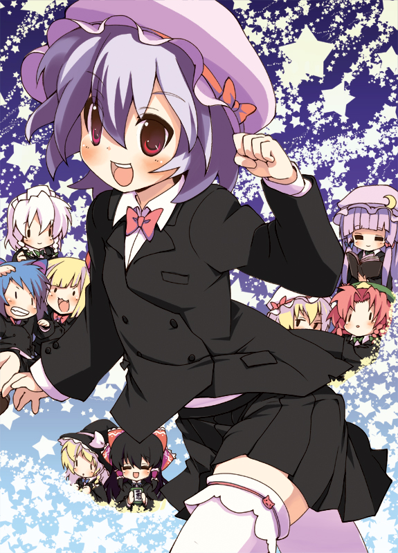 hakurei reimu, kirisame marisa, remilia scarlet, flandre scarlet, izayoi sakuya, and 4 more (touhou) drawn by sora_to_umi