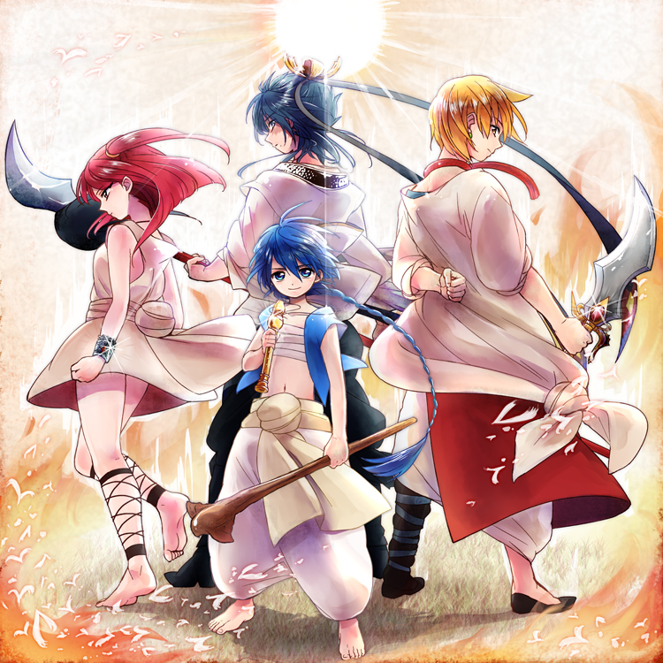 morgiana, aladdin, alibaba saluja, and ren hakuryuu (magi the labyrinth of magic) drawn by marioromen