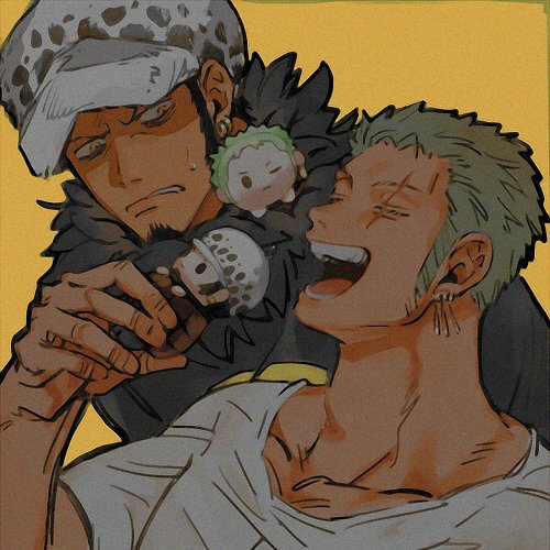 roronoa zoro and trafalgar law (one piece) drawn by kalk0011