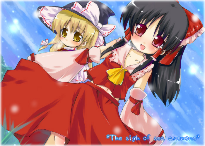 hakurei reimu and kirisame marisa (touhou) drawn by akino_ochiba