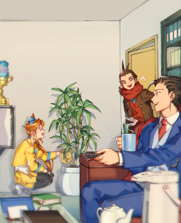 phoenix wright, apollo justice, athena cykes, and charley (ace attorney) drawn by hi-fi_(fijazzy)