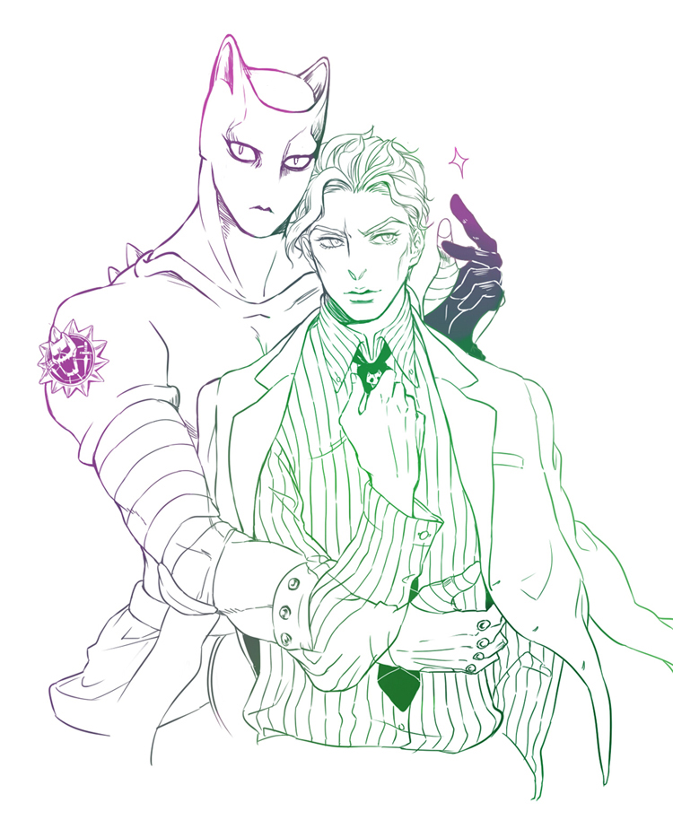 kira yoshikage and killer queen (jojo no kimyou na bouken and 1 more) drawn by bakusyuu