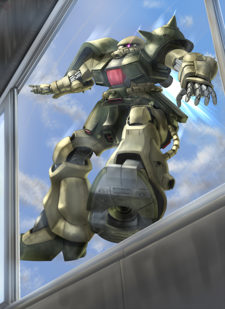 zaku ii and zaku ii fz kai (gundam and 1 more) drawn by raybar