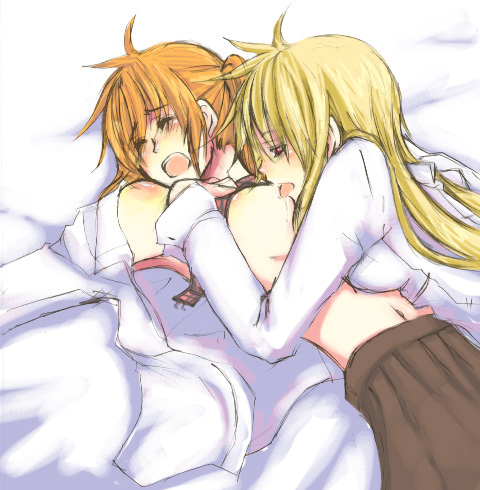 fate testarossa and takamachi nanoha (lyrical nanoha and 2 more) drawn by sorato_(astllatte)