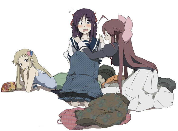hoshimura makina, amase saki, and yamagami itsuki (shikabane hime) drawn by mogumogumogu