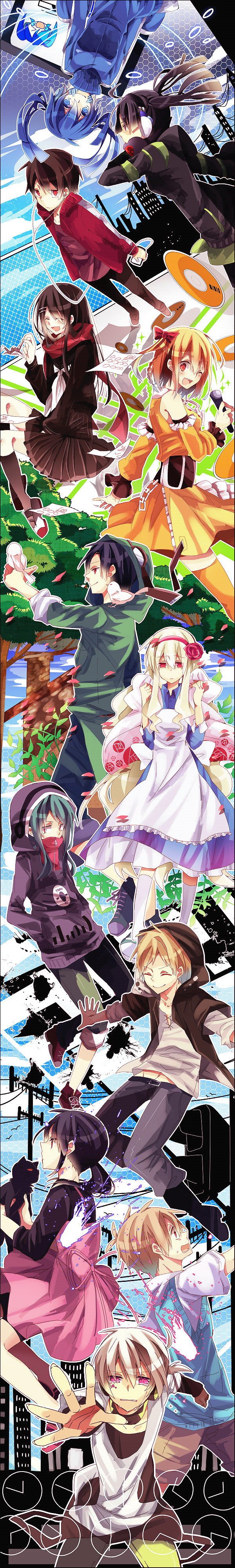 tateyama ayano, kozakura marry, kisaragi shintarou, kido tsubomi, ene, and 7 more (kagerou project and 8 more) drawn by akinai_ari